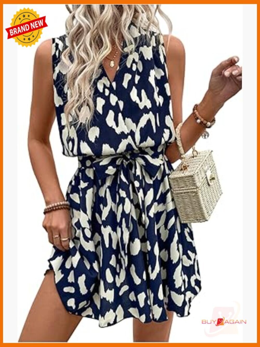 Sleeveless V-Neck Wrap Dress with Belt, Flowy A-Line Summer